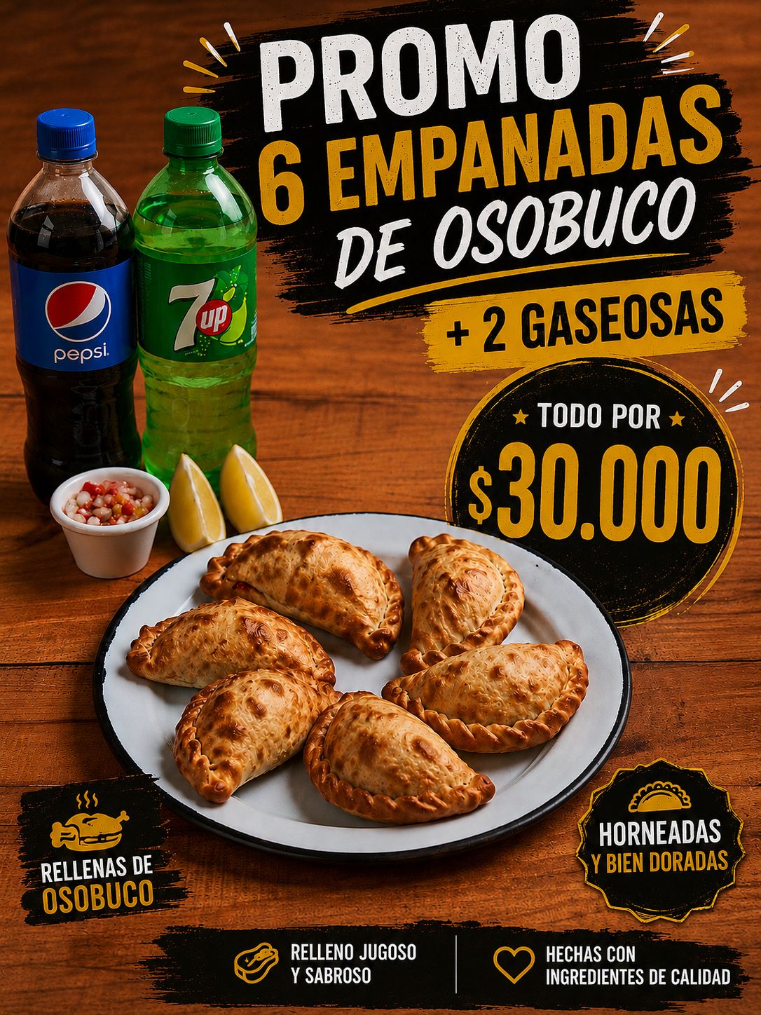 Foto de Promo 6 empanadas de osobuco + 2 gaseosas